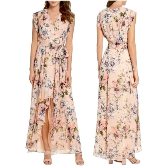 Eliza J Dresses & Skirts - New Eliza J Pink Floral Ruffle High Low Maxi Faux Wrap Dress